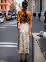 Load image into Gallery viewer, Soowalaoo Womens Skirt Midi Long Length Silk Satin High Waisted Elastic Casual Trendy Summer Skirts Leopard Light L
