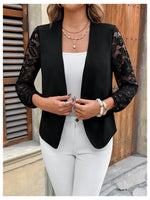 Load image into Gallery viewer, SweatyRocks Women&#39;s Polka Dots Lightweight 3/4 Sleeve Jackets Open Front Long Sleeve Elegant Jacket Outwear Black Lace X-Large
