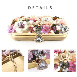 Lanpet Women Clutches Flower Evening Handbag Chain Strap Shoulder Bag Gold
