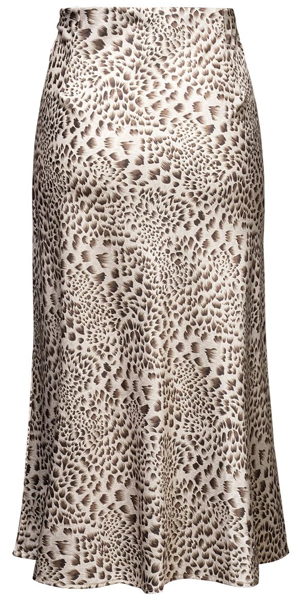 Soowalaoo Womens Skirt Midi Long Length Silk Satin High Waisted Elastic Casual Trendy Summer Skirts Leopard Light L