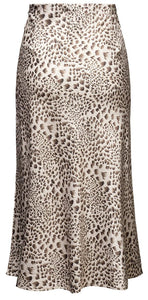 Soowalaoo Womens Skirt Midi Long Length Silk Satin High Waisted Elastic Casual Trendy Summer Skirts Leopard Light L