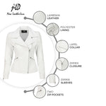 Load image into Gallery viewer, Jild Women's Asymmetrical Zip-Up Real Lambskin Leather Motorcycle Jacket - Casual Fashion Moto Biker Leather Jacket Women (BW-Wht-M)
