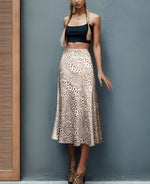 Load image into Gallery viewer, Soowalaoo Womens Skirt Midi Long Length Silk Satin High Waisted Elastic Casual Trendy Summer Skirts Leopard Light L
