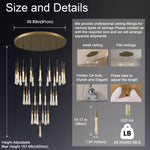 Load image into Gallery viewer, 34-Light Gold Chandeliers for High Ceilings, Large Raindrop Chandelier for Foyer, Entryway, Staircase, Luxury Long Big Hanging Light Fixtures with Glass, Brass Pendant Light Fixtures Living Room
