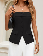 Load image into Gallery viewer, ZESICA Women&#39;s 2025 Trendy Strapless Blazer Vests Summer Dressy Tube Vest Tops Elegant Clothes,Black,Medium
