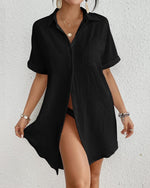 Load image into Gallery viewer, Bsubseach Bathing Suit Cover Up for Women Short Sleeve Bikini Beach Shirt Button Down Swim Cover Ups Black M
