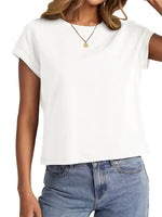 Load image into Gallery viewer, EasyGala Womens Cap Sleeve Crop Tops Cotton T Shirts Crewneck Loose Fit Short Sleeves Tee Summer Fashion Clothes 2025 A-White
