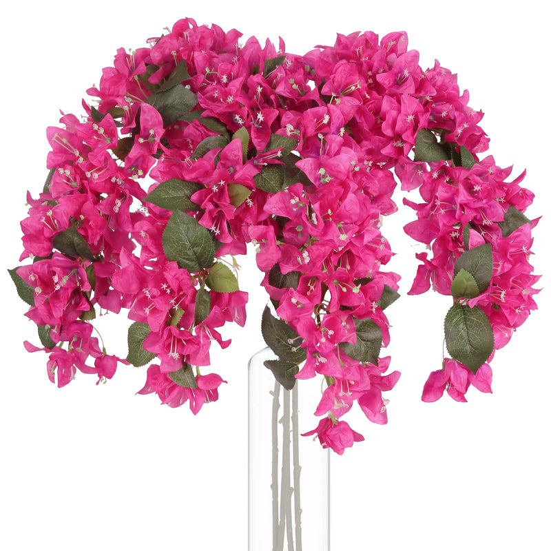 IPOPU 4PCS Bougainvillea Artificial Flowers 42" Long Stem Pink Faux Silk Bougainvillea Flowers Fake Hanging Flower Branches for Wedding Table Centerpieces Home Garden Arch Wall Decorations (Deep Pink)