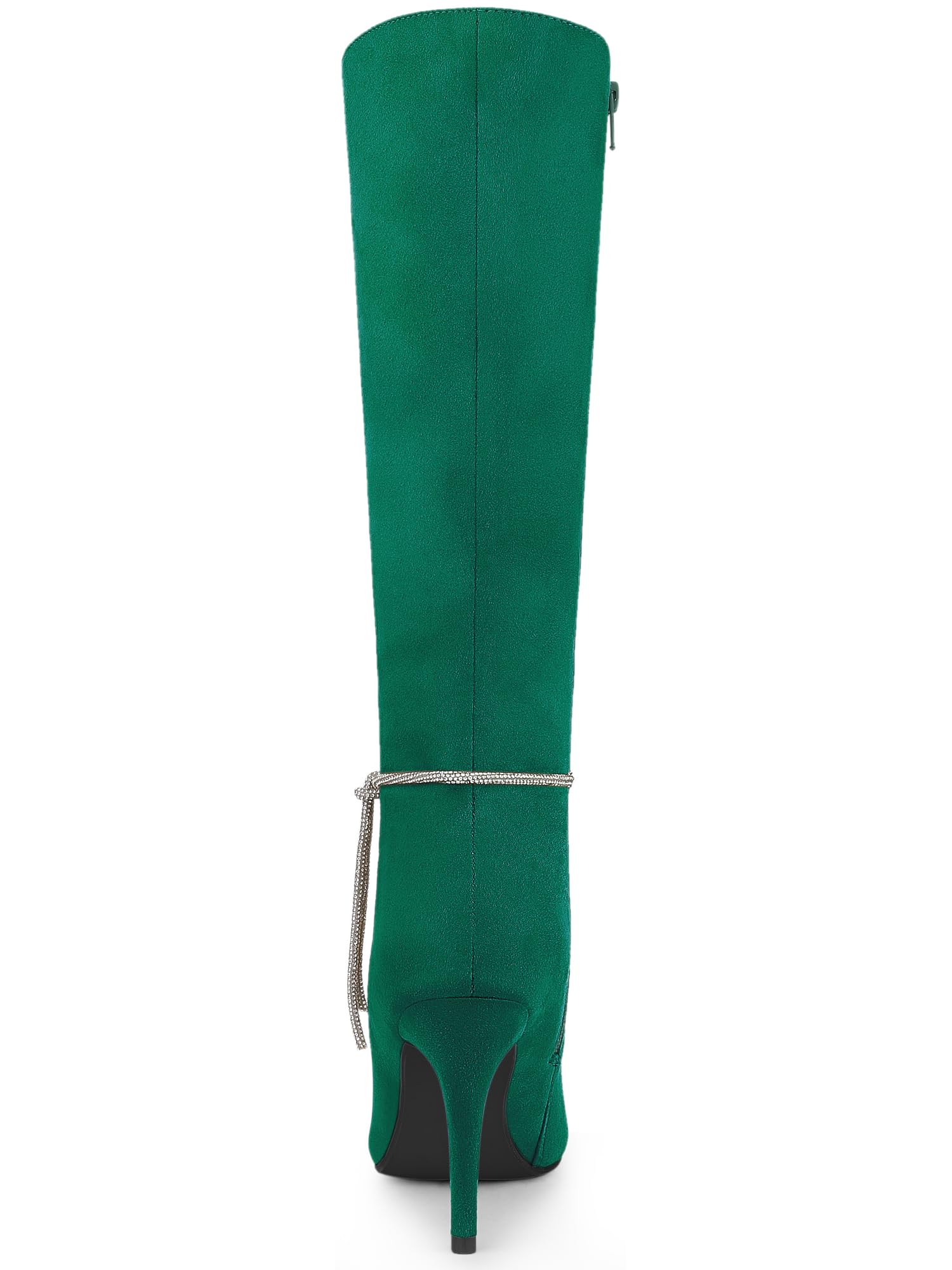 Allegra K Women's Rhinestone Chain Pointed Toe Stiletto Heels Green Knee High Boots 9 M US