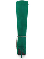 Load image into Gallery viewer, Allegra K Women&#39;s Rhinestone Chain Pointed Toe Stiletto Heels Green Knee High Boots 9 M US
