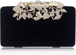 Load image into Gallery viewer, Dexmay Velvet Women Clutch Evening Bag with Rhinestone Crystal Flower Clasp Formal Purse for Party Black
