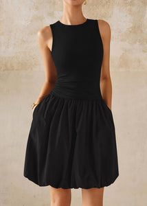 KIRUNDO Summer Bubble Dress for Women 2025 Casual Mini Spring Bodycon Cocktail Dresses Sleeveless Drop Waist Sundress Beach(Black, Large)
