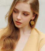 Load image into Gallery viewer, OZEL – Dangle Earrings for Women – 14k Yellow Gold or White Gold Plated earrings Brushed Finish – Gold Statement Jewelry – Round Disc Shape (G302877)
