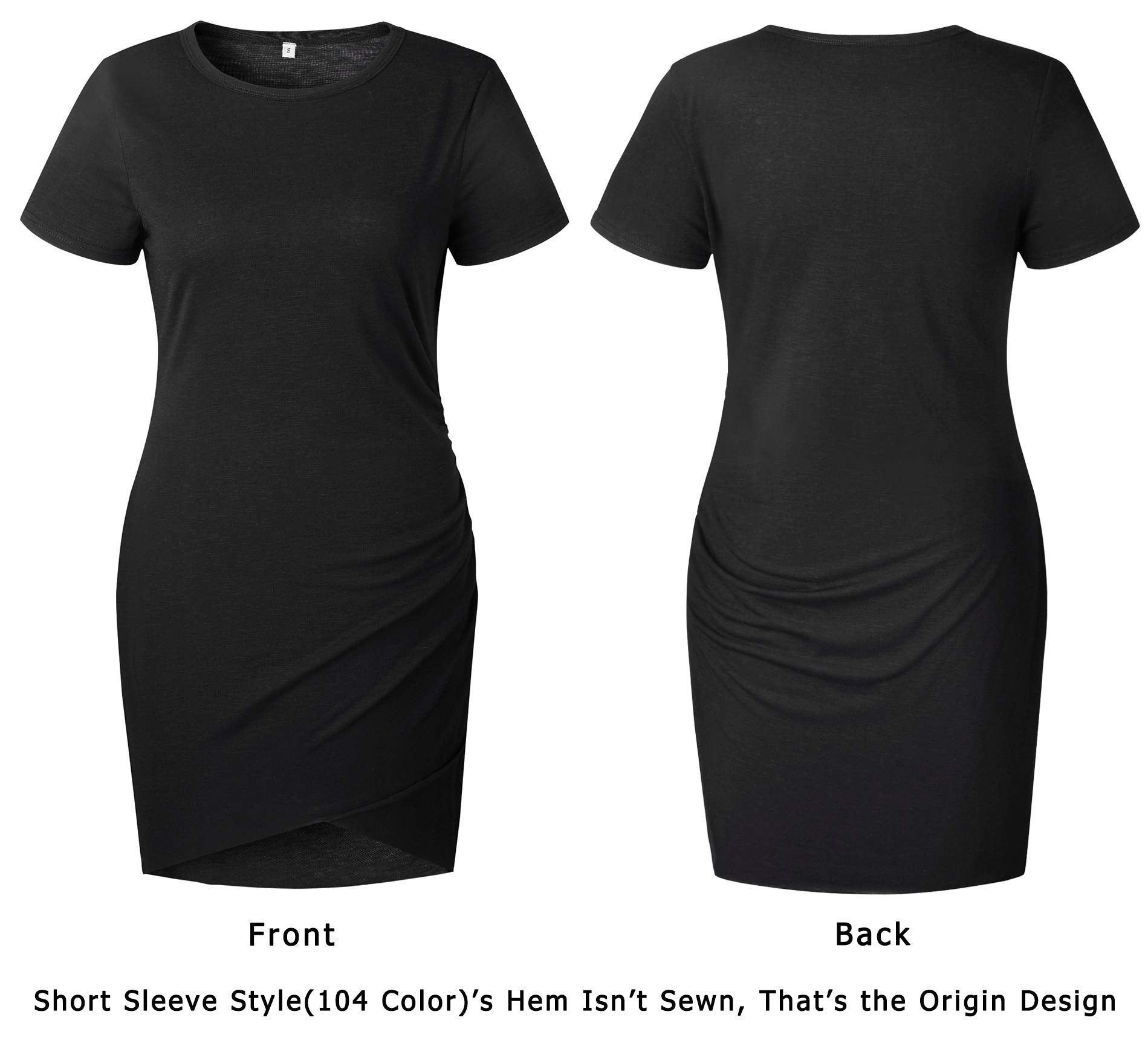 BTFBM Women's 2025 Summer Casual Beach Dresses Crew Neck Short Sleeve Wrap Party Club Mini Ruched Bodycon T Shirt Dress(Black, Medium)