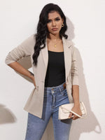Load image into Gallery viewer, Genhoo Women's Blazer Solid Stretch Long Sleeve One Button Work Casual Blazer Jacket Light Khaki Small

