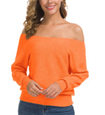 Load image into Gallery viewer, Feiersi Women&#39;s Off Shoulder Sweater Long Sleeve Loose Pullover Knit Jumper (Kumquat Red,Medium)
