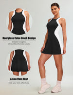Load image into Gallery viewer, Blooming Jelly Womens Tennis Dress Casual Athletic Golf Workout Built in Bra Clothes Pickleball Outfits with Shorts Underneath (M, Black)
