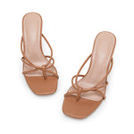 Load image into Gallery viewer, LAICIGO Women's Square Open Toe Flip Flops Stiletto Heels Strappy Thong Slide on Slingback Mules Sandals
