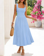 Load image into Gallery viewer, MEROKEETY Women's Summer Midi Dress 2026 Spring Sleeveless Pleated A Line Casual Business Work Cocktail Vacation Dresses, Blue, M
