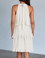 Load image into Gallery viewer, ZESICA Women&#39;s 2024 Summer Halter Dresses Sleeveless Ruffle Tiered Layered Chiffon Pleated A Line Swing Mini Dress,White,Medium
