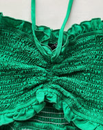 Load image into Gallery viewer, CHICME Floral Printed Prom Dress Tie Ruched Shirred Bandeau Party Dress Slim Fit Ruffle Hem Vacation Dresses Solid Green-M
