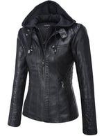 Load image into Gallery viewer, Tanming Womens Faux Leather Jacket Hooded Moto Biker Coat Outerwear Fall Fashion Outfits Winter Clothes
