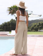 Load image into Gallery viewer, Faleave Women&#39;s Cotton Linen Summer Palazzo Pants Flowy Wide Leg Beach Trousers with Pockets(Khaki-M)

