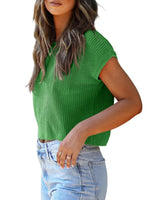 Load image into Gallery viewer, LCXWFE Womens Summer Cropped Sweater Vest Trendy Cap Sleeve Crop Tops Crew Neck Loose Knit Tank Top
