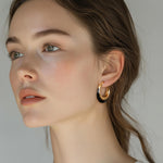Load image into Gallery viewer, Milan Chiva Gold Hoop Earrings for Women 14k Gold Plated Huggie Earrings Enamel Chunky Statement Jewelry Gifts MCE-1005BK
