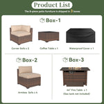 Load image into Gallery viewer, Aoxun 8 Piece Patio Furniture Set with 44” Fire Pit Table Wicker Rattan Outdoor Sectional Sofa Set with Coffee Table and Thickened Cushions, Beige (Waterproof Cover Included)
