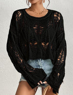 Load image into Gallery viewer, Vinsekep Womens Gothic Short Sweaters Casual Hallow Out Oversized Punk Goth Black Sweater Long Bell Sleeve Ripped Crop Tops with Holes X-Large
