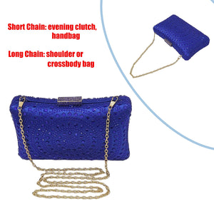 Crystal Box Clutch Rhinestone Handbags For Women Party Purse Wedding Evening Bag(blue)