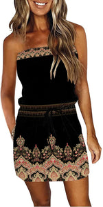 Load image into Gallery viewer, Womens Strapless Dress Off The Shlouder Floral Print Summer Fashion Backless Sexy Cover Up Beach Mini Sundress with Pocketss
