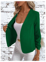 Load image into Gallery viewer, SweatyRocks Women&#39;s Polka Dots Lightweight 3/4 Sleeve Jackets Open Front Long Sleeve Elegant Jacket Outwear Dark Green X-Large
