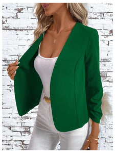 SweatyRocks Women's Polka Dots Lightweight 3/4 Sleeve Jackets Open Front Long Sleeve Elegant Jacket Outwear Dark Green X-Large