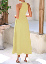Load image into Gallery viewer, KIRUNDO Women Summer Sleeveless Halter Maxi Dress Sundress 2025 Casual Flowy Wedding Guest Cocktail Beach Vacation Dresses(Yellow, Medium)
