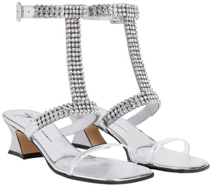 Giuseppe Zanotti, Devine Crystal 45 Sandals, 9, Silver