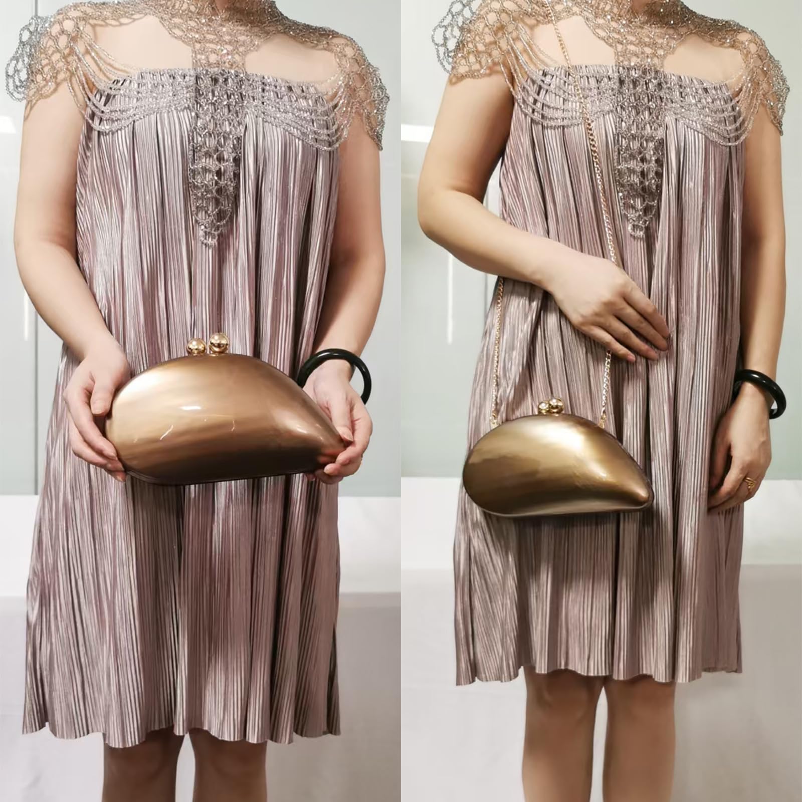 louceko Women Trendy Chain Crossbody Shoulder Bag Handbag Acrylic Wedding Evening Bag Shell Formal Clutch Purse, Brown 2503