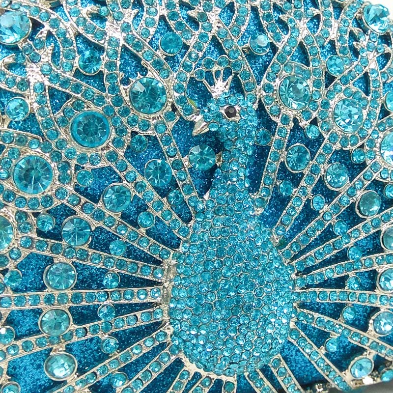 Boutique De FGG Peacock Clutch Bag Women Crystal Evening Handbags Bridal Wedding Rhinestone Clutch Purse Party Prom Bag,Mini,Light Blue