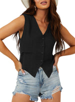 Load image into Gallery viewer, Dokotoo Women's Fashion Dressy Vest V Neck Buttons Side Pockets Business Casual Vests Versatile Outerwear Suit Waistcoats Black Medium
