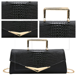 WIGUYUN Women Vegan Leather Evening Handbag Crocodile Pattern Handle Clutch Purse Cross Body Envelope Bag Black