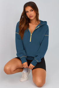 PRETTYGARDEN Women's Hooded Sweatshirts Long Sleeve Half Zip Cropped Hoodie Pullover Winter Fashion Clothes (Dark Blue,Medium)