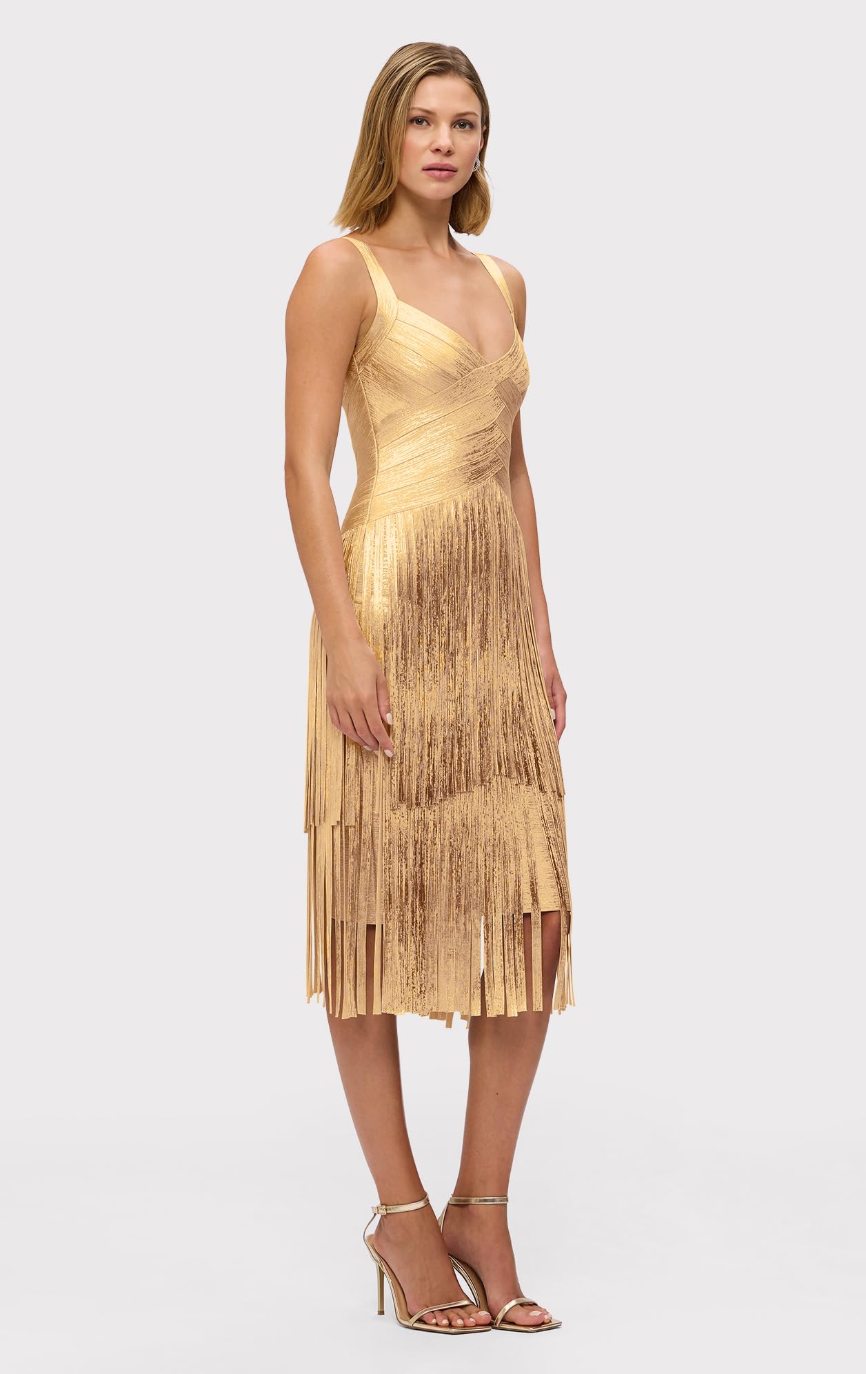 Herve Leger, The Metallic Mischa Dress, XXS, Gold Foil