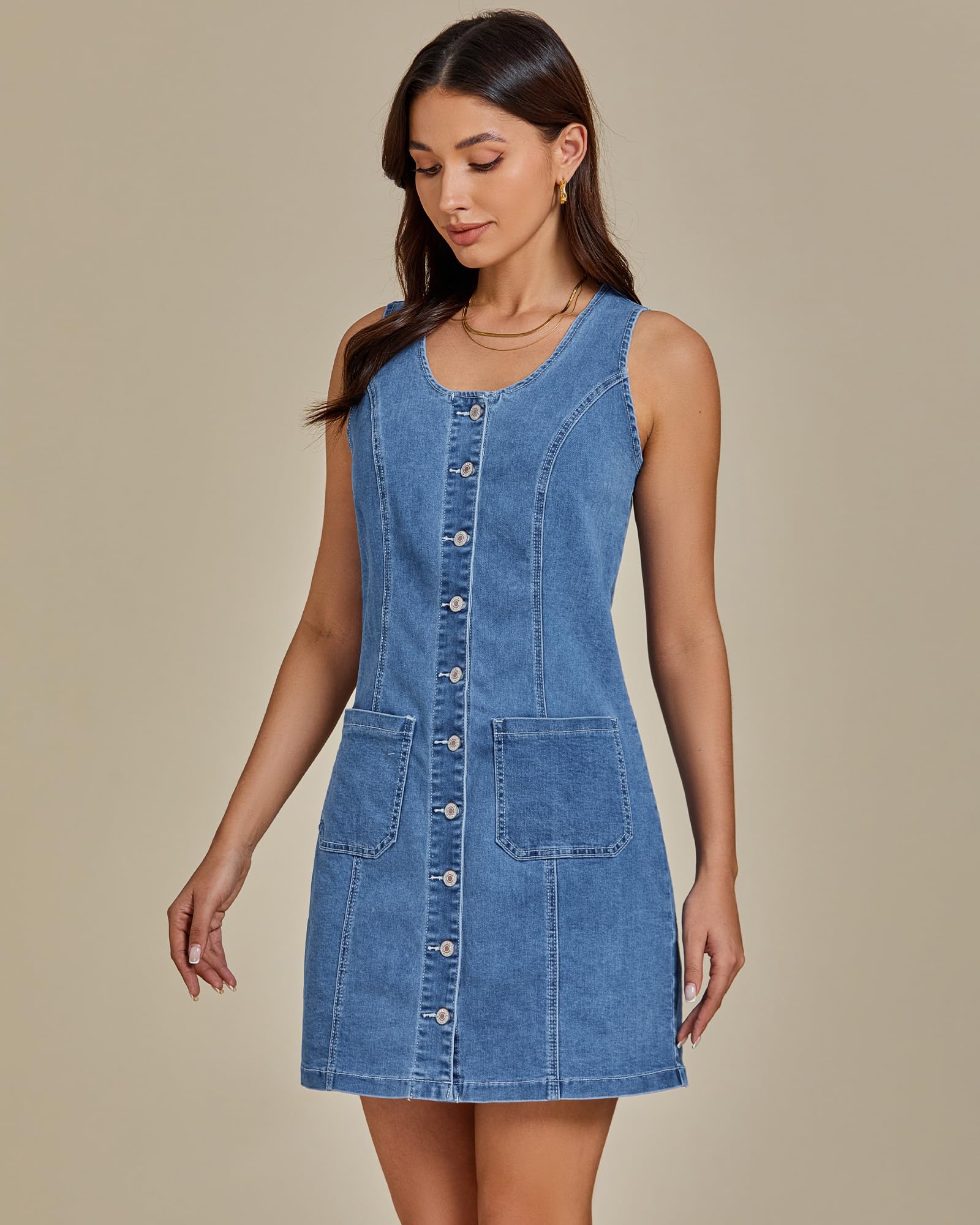 luvamia Denim Dresses for Ladies Short Dresses for Women Casual Bay Blue Medium Size 8 Size 10