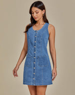 Load image into Gallery viewer, luvamia Denim Dresses for Ladies Short Dresses for Women Casual Bay Blue Medium Size 8 Size 10
