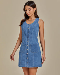 luvamia Denim Dresses for Ladies Short Dresses for Women Casual Bay Blue Medium Size 8 Size 10