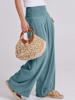 Load image into Gallery viewer, ANRABESS Women Linen Palazzo Pants Summer Boho Wide Leg High Waist Casual Lounge Pant 2025 Beach Travel Vacation Outfits Lake Large
