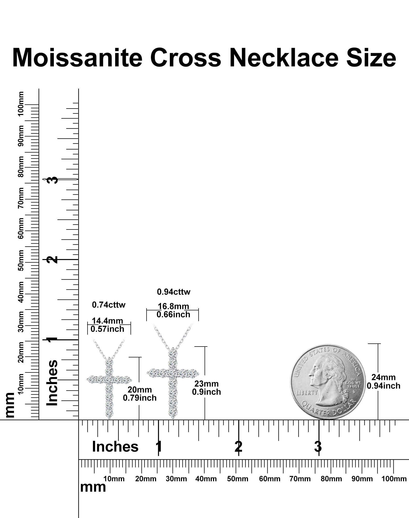 SugarTang Moissanite Cross Necklace for Women and Men, 14K/18K Gold Plated Sterling Silver Diamond Cross Necklaces (0.66cttw/0.94cttw,Silver/Gold)