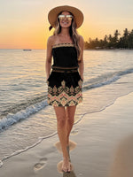 Load image into Gallery viewer, Womens Strapless Dress Off The Shlouder Floral Print Summer Fashion Backless Sexy Cover Up Beach Mini Sundress with Pocketss
