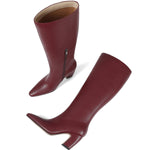 Load image into Gallery viewer, Women&#39;s Knee High Boots, Comfortable Square Toe Faux Leather Boot Fashion Long Tall Boots for Riding Wide Calf Chunky High Heeled Dress/Casual Boot, Burgundy Size 9
